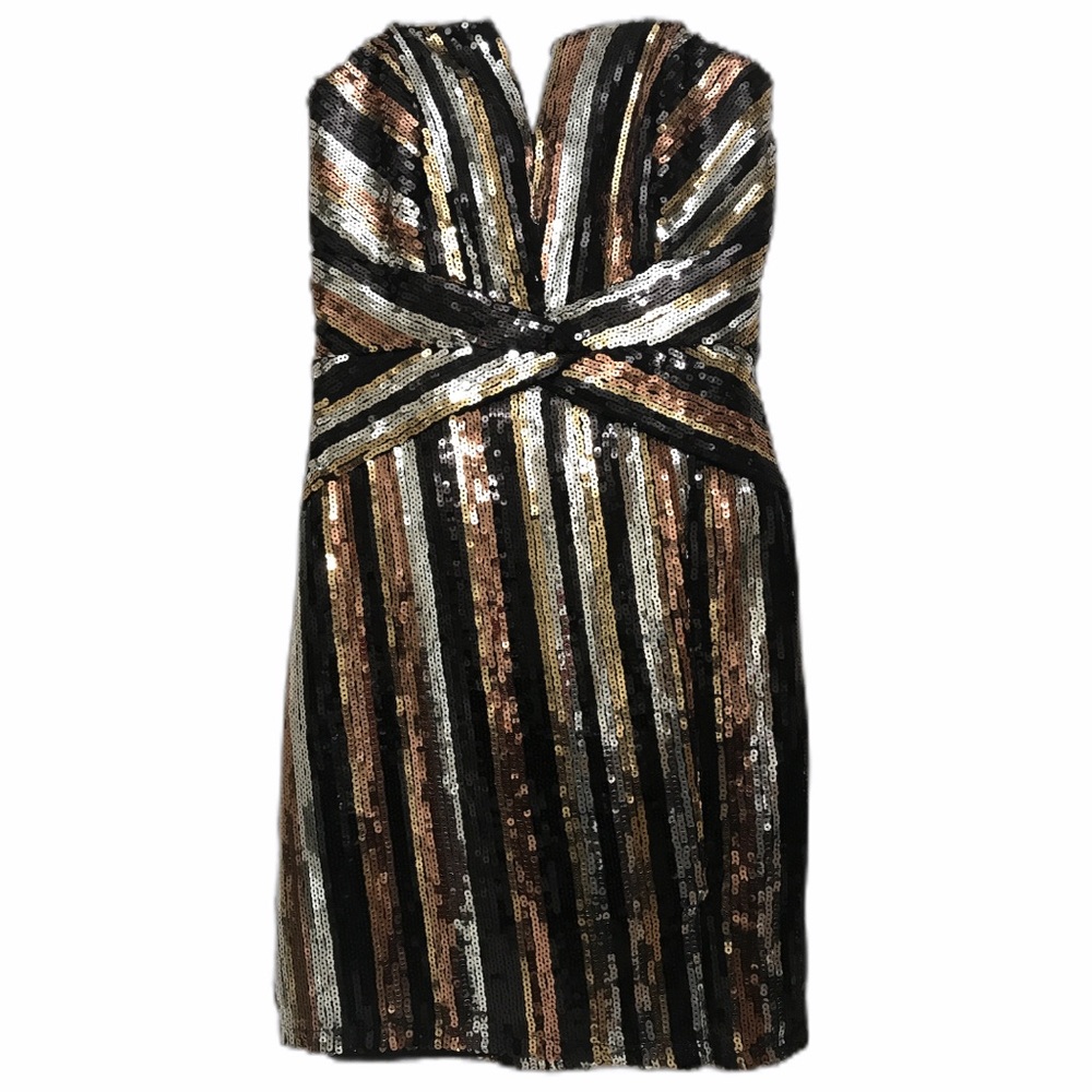 Trixxi Sequined dress Strapless Black and Gold  L